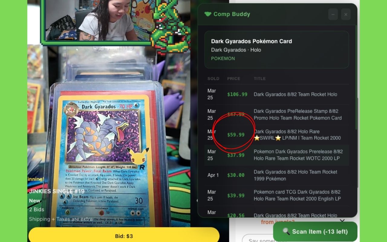 Comp Buddy scanning Dark Gyarados Pokémon card