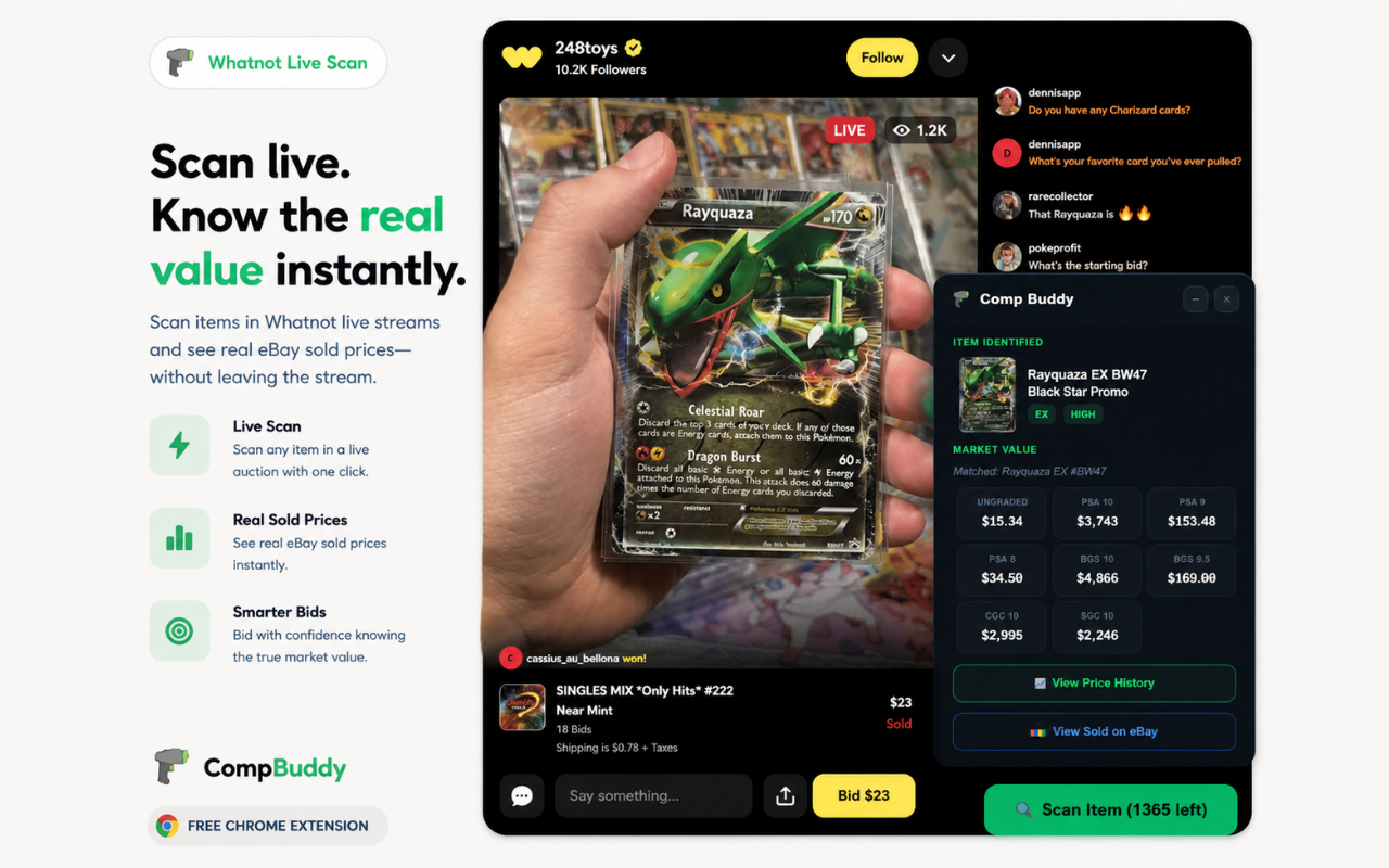 Whatnot live stream scanning with real-time prices